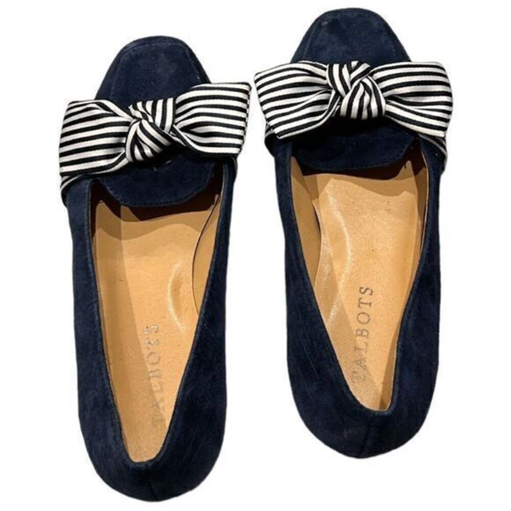 Talbots Women's Stella Stripe Bow‎ Knot Suede Loafers Navy Blue Size 6.5